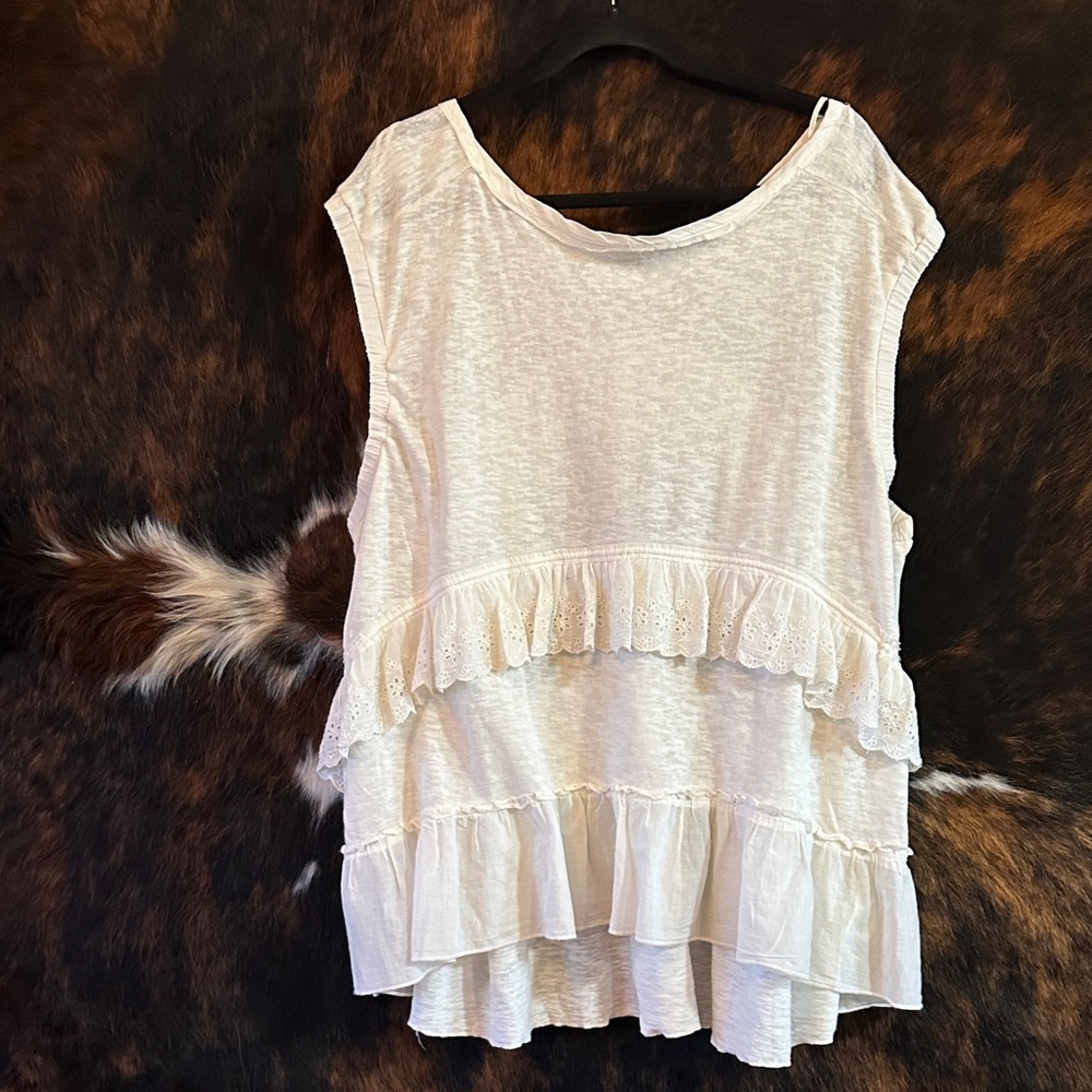 Free People Cream Ruffle Blouse